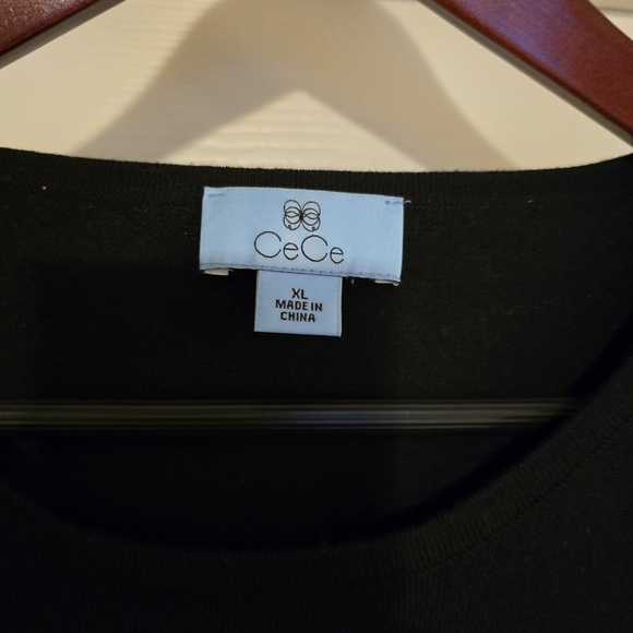 CeCe Black Sweater with Sheer Sleeves - Picture 2 of 3